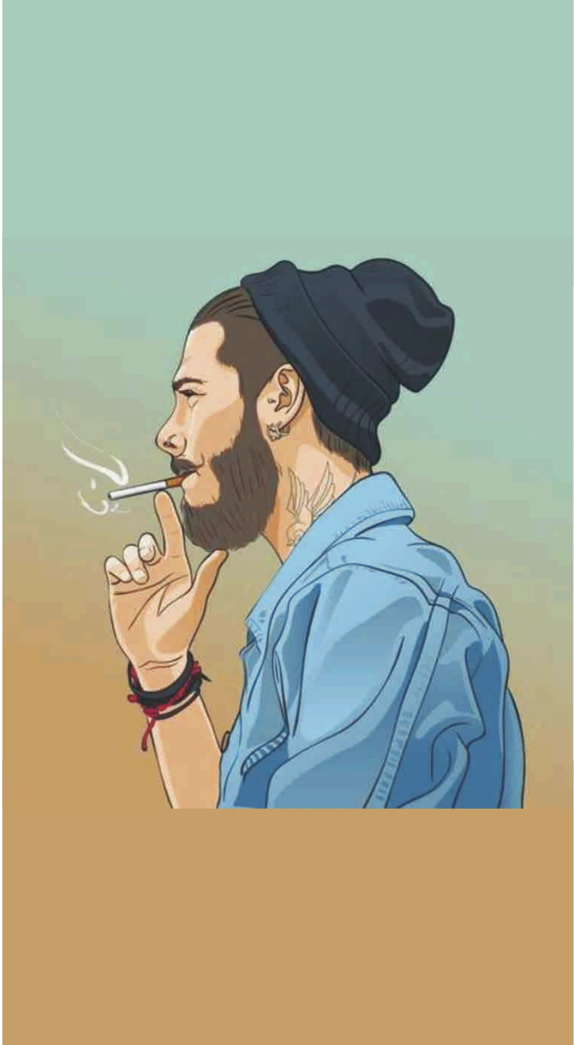 Bearded Urban Guy in Denim Jacket Smoke