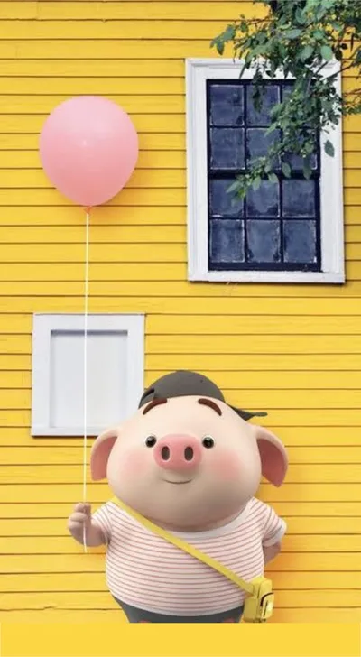 Cute Little Piglet with Pink Balloon