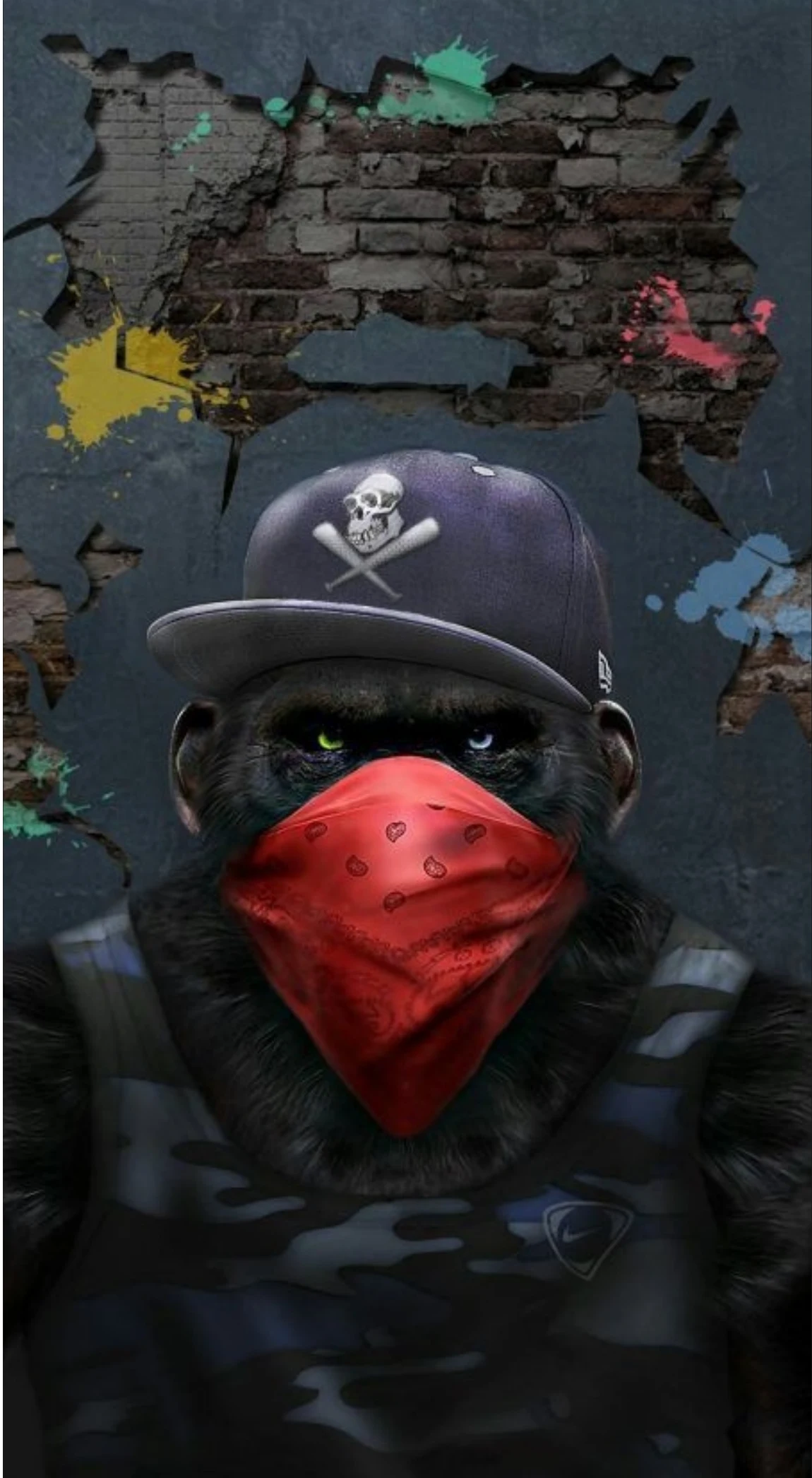 Gorilla Gangster Red Bandana Brick Wall Premium Mobile Skin Wrap