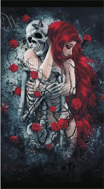 Gothic Skeleton & Red Hair Siren Roses