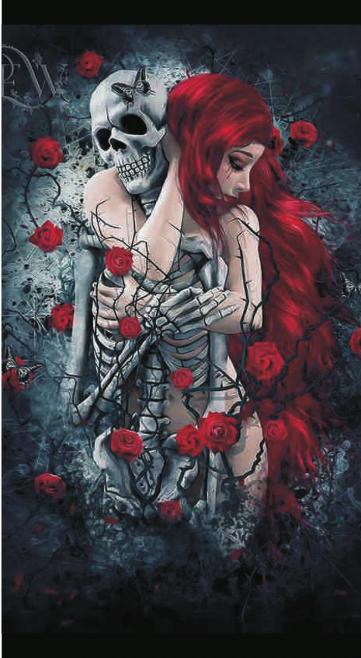 Gothic Skeleton & Red Hair Siren Roses Premium Mobile Skin Wrap
