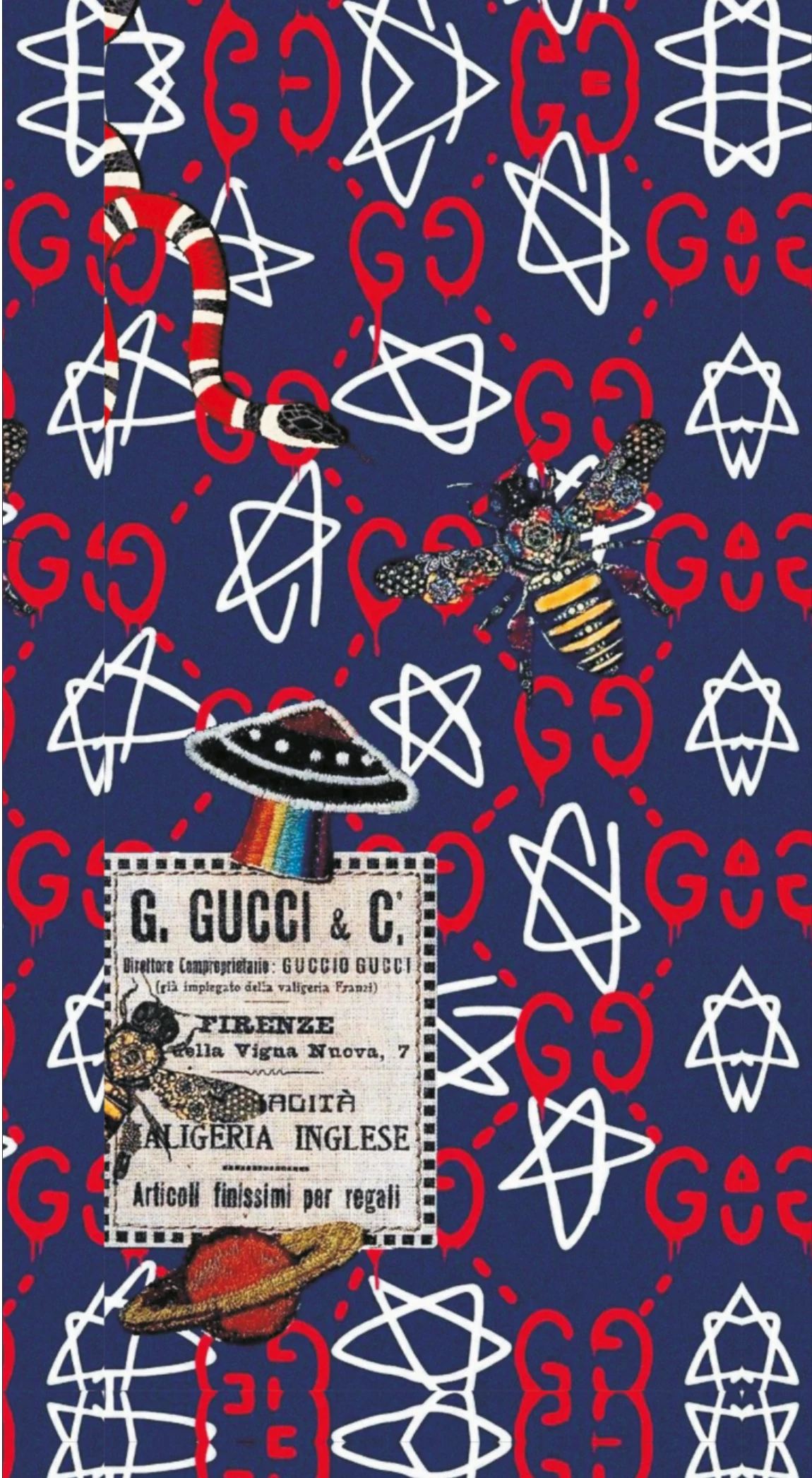 Gucci Ghost UFO Alien Bee Graffiti Navy Premium Mobile Skin Wrap