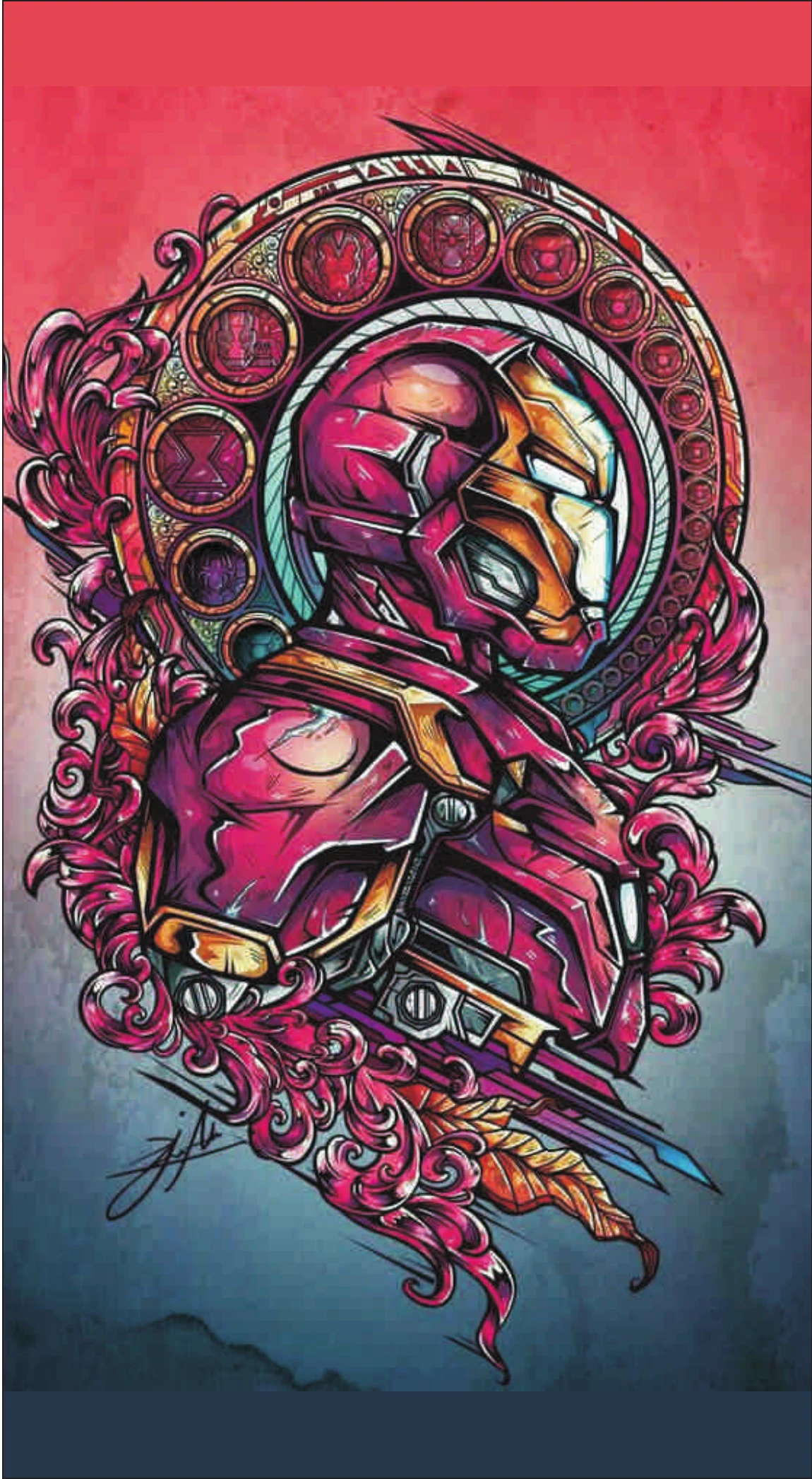 Iron Man Art Nouveau Celestial Crimson Armor Premium Mobile Skin Wrap