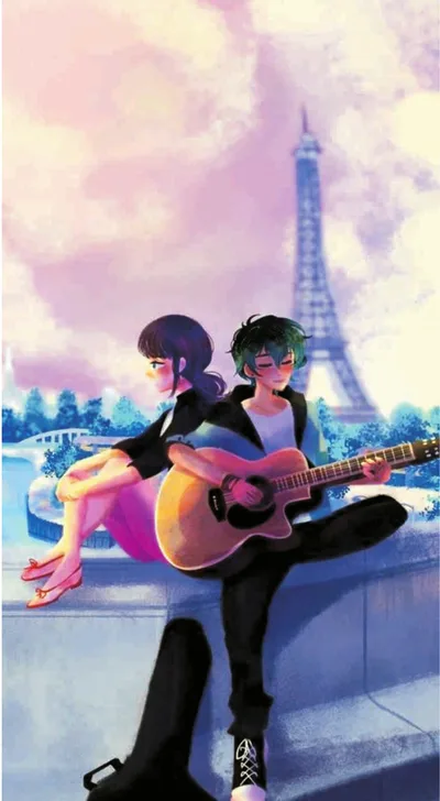 Paris Eiffel Tower Anime Sunset Romance
