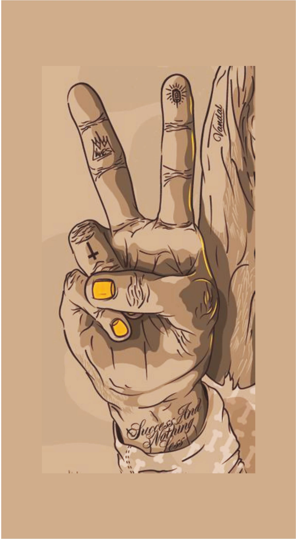 Peace Sign Tattoo Aesthetic Beige Premium Mobile Skin Wrap